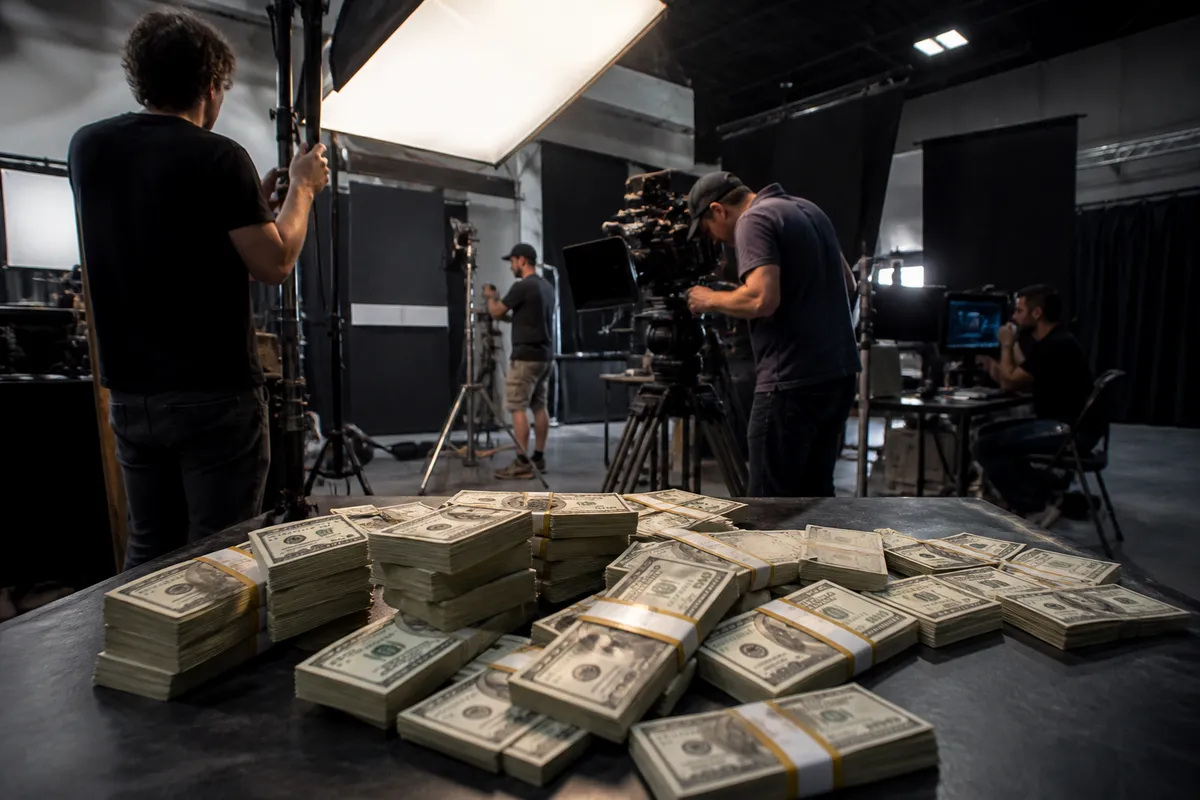 film crew preparing realistic prop money