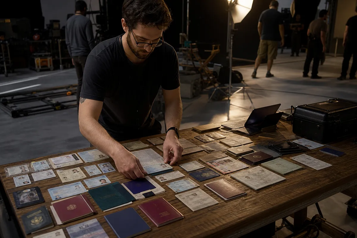 film set with realistic prop documents