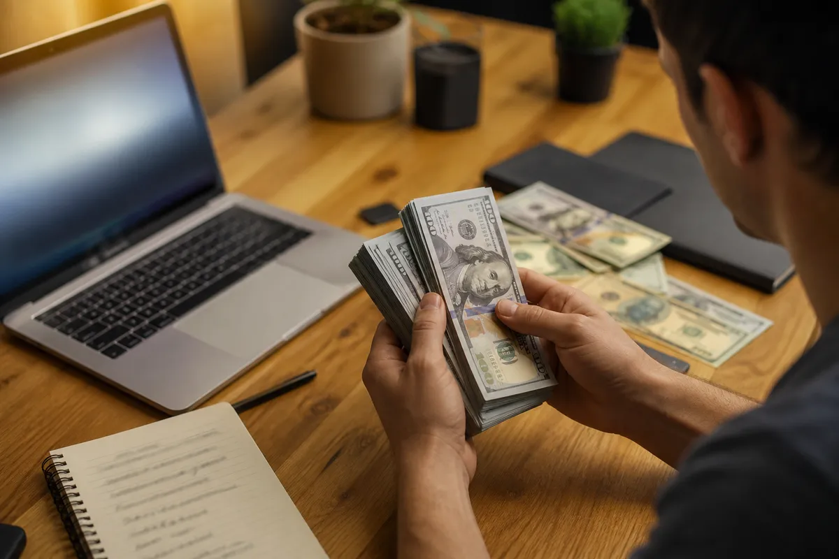 individual examining realistic prop money