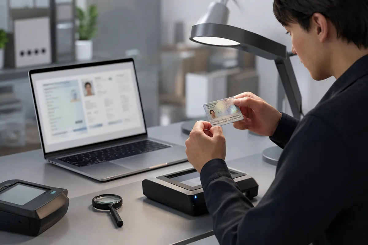 person examining an international ID card