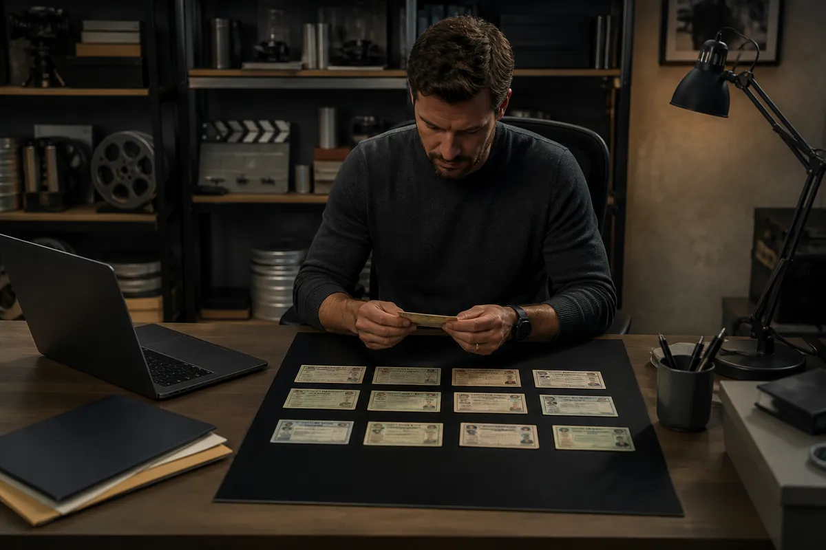 person examining prop Social Security Number cards