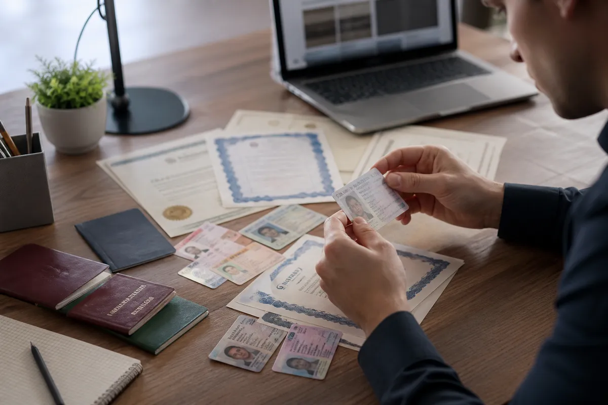 individual inspecting novelty documents on a desk
